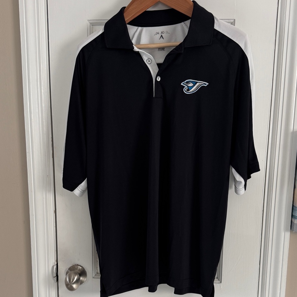 Antigua Black and White Blue Jay Golf Performance Shirt